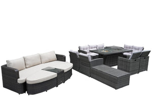 Ten Piece Outdoor Wicker Seating Group with Fire Pit Table for Patio and Garden Entertaining
