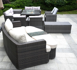 Ten Piece Outdoor Wicker Seating Group with Fire Pit Table for Patio and Garden Entertaining