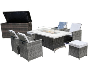 Ten Piece Outdoor Wicker Seating Group with Fire Pit Table for Patio and Garden Entertaining