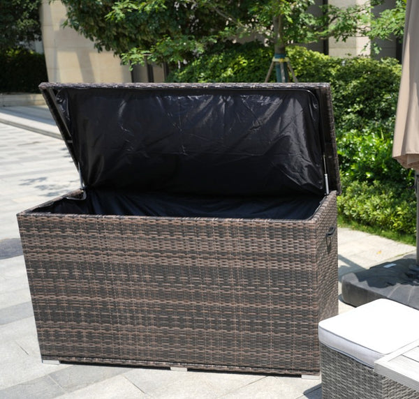 Ten Piece Outdoor Wicker Seating Group with Fire Pit Table for Patio and Garden Entertaining