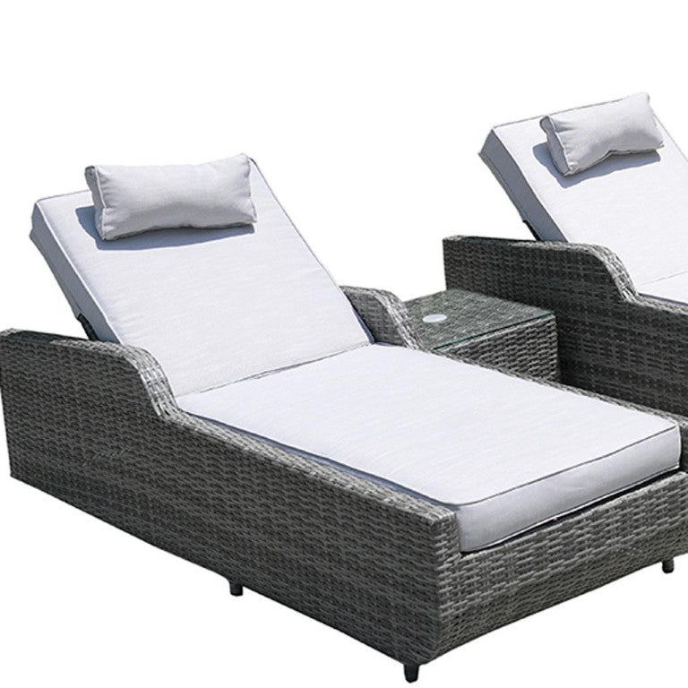 HomeRoots Nine Piece Outdoor Wicker Conversation Set with Fire Pit and Gray Cushions 479142