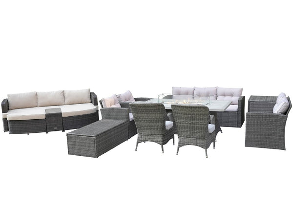 Eleven Piece Outdoor Wicker Conversation Set with Fire Pit Table for Patio Entertaining