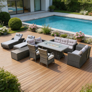 Twelve Piece Wicker Patio Conversation Set with Fire Pit Table for Outdoor Entertaining