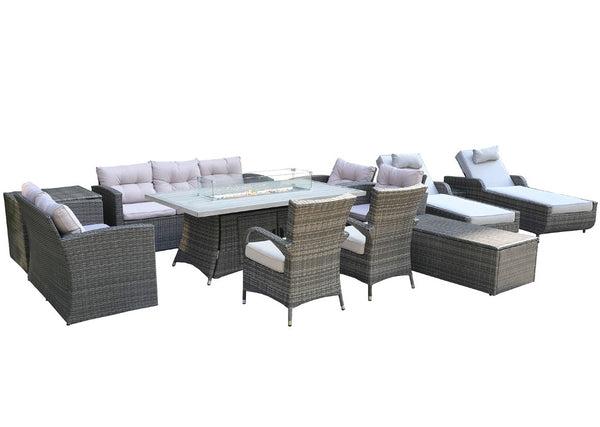 Twelve Piece Wicker Patio Conversation Set with Fire Pit Table for Outdoor Entertaining