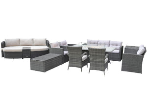 Eleven Piece Outdoor Wicker Conversation Set with Fire Pit Table for Patio Entertaining