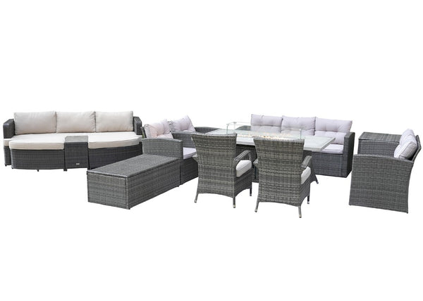 Eleven Piece Outdoor Wicker Conversation Set with Fire Pit Table for Patio Entertaining