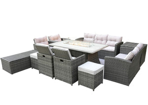 Eleven Piece Outdoor Wicker Conversation Set with Fire Pit Table for Patio Entertaining