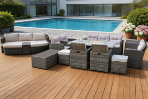 Twelve Piece Wicker Patio Conversation Set with Fire Pit Table for Outdoor Entertaining