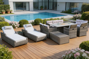 Twelve Piece Wicker Patio Conversation Set with Fire Pit Table for Outdoor Entertaining