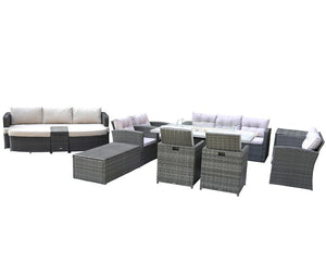 Eleven Piece Outdoor Wicker Conversation Set with Fire Pit Table for Patio Entertaining