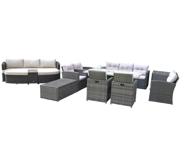 Eleven Piece Outdoor Wicker Conversation Set with Fire Pit Table for Patio Entertaining