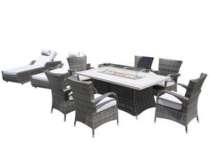 Ten Piece Outdoor Wicker Seating Group with Fire Pit Table for Patio and Garden Entertaining