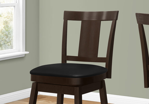 Homeroots Set Of Two 23 " Black And Espresso Faux Leather And Solid Wood Swivel Counter Height Bar Chairs   479160