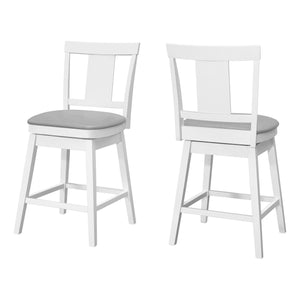 Homeroots Set Of Two 23 " Gray And White Faux Leather And Solid Wood Swivel Counter Height Bar Chairs   479162