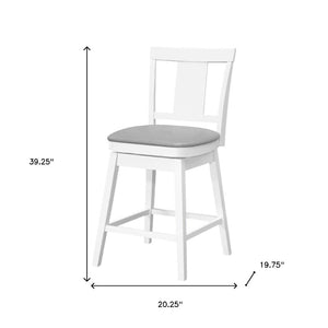 HomeRoots Set of Two Modern Gray Faux Leather & White Wood Swivel Bar Chairs for Stylish Dining Spaces 479162