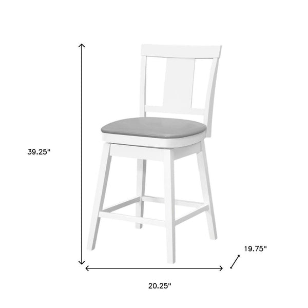 HomeRoots Set of Two Modern Gray Faux Leather & White Wood Swivel Bar Chairs for Stylish Dining Spaces 479162