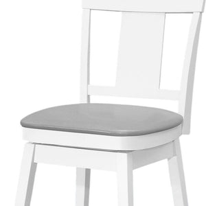 HomeRoots Set of Two Modern Gray Faux Leather & White Wood Swivel Bar Chairs for Stylish Dining Spaces 479162