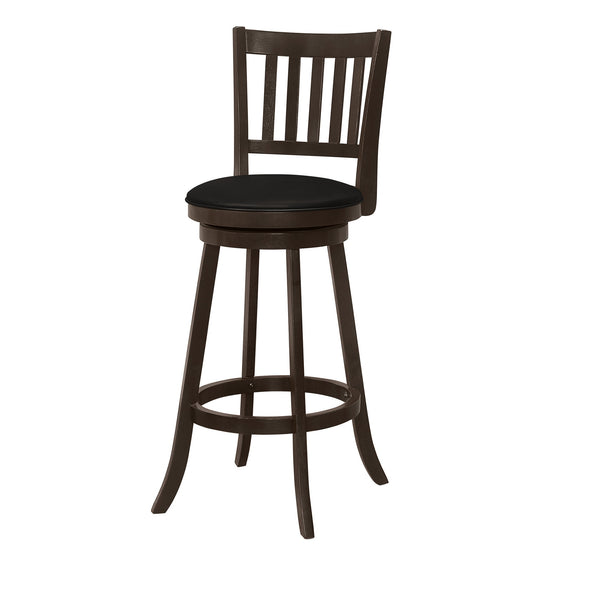 Homeroots Set Of Two 29 " Black And Espresso Faux Leather And Solid Wood Swivel Bar Height Bar Chairs   479163