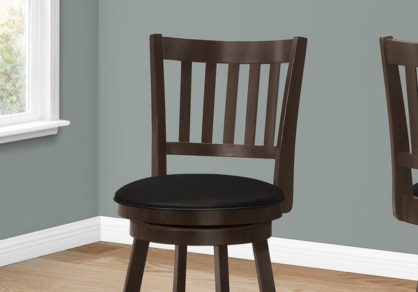 Homeroots Set Of Two 23 " Black And Espresso Faux Leather And Solid Wood Swivel Counter Height Bar Chairs   479164