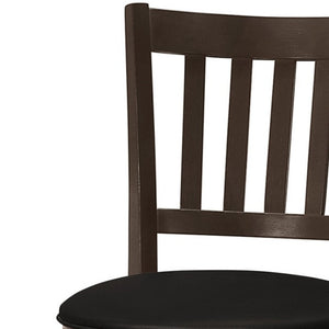 Homeroots Set Of Two 23 " Black And Espresso Faux Leather And Solid Wood Swivel Counter Height Bar Chairs   479164