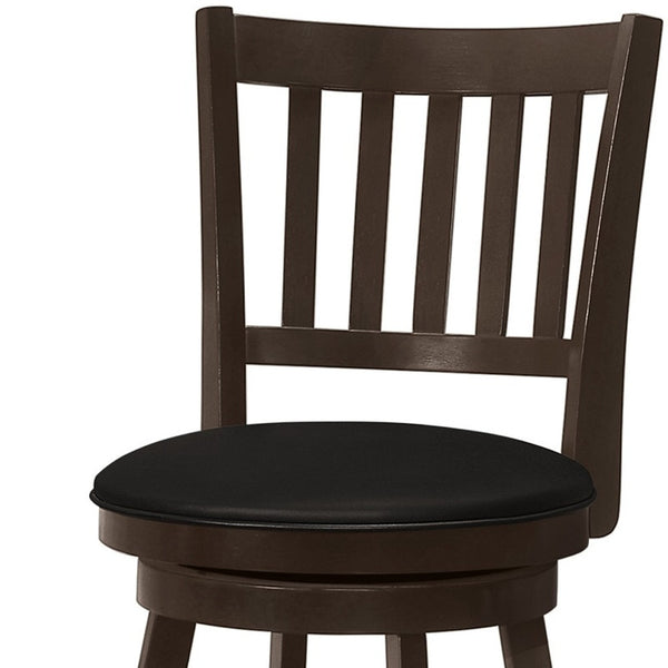 Homeroots Set Of Two 23 " Black And Espresso Faux Leather And Solid Wood Swivel Counter Height Bar Chairs   479164