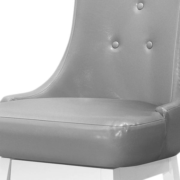 Homeroots Set Of Two 29 " Gray And White Faux Leather And Solid Wood Swivel Bar Height Bar Chairs   479168