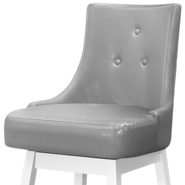 Homeroots Set Of Two 29 " Gray And White Faux Leather And Solid Wood Swivel Bar Height Bar Chairs   479168