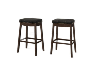 Homeroots Set Of Two 30 " Black And Espresso Faux Leather And Solid Wood Backless Bar Height Bar Chairs   479169