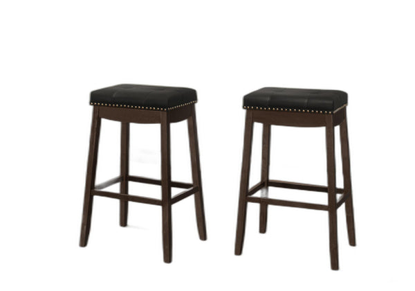 Homeroots Set Of Two 30 " Black And Espresso Faux Leather And Solid Wood Backless Bar Height Bar Chairs   479169