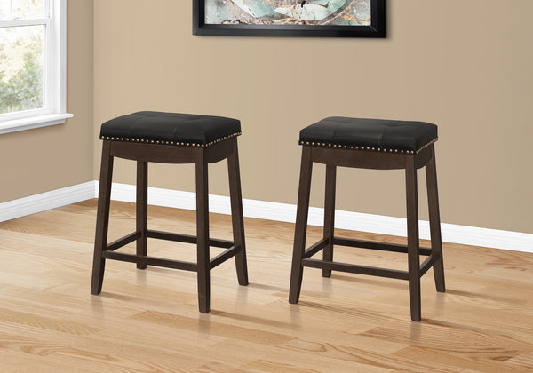 Homeroots Set Of Two 25 " Black And Espresso Faux Leather And Solid Wood Backless Counter Height Bar Chairs   479170
