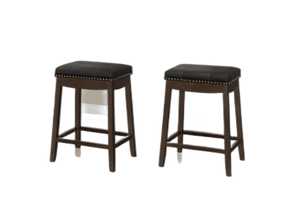 Homeroots Set Of Two 25 " Black And Espresso Faux Leather And Solid Wood Backless Counter Height Bar Chairs   479170