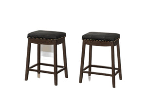 Homeroots Set Of Two 25 " Black And Espresso Faux Leather And Solid Wood Backless Counter Height Bar Chairs   479170