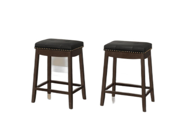 Homeroots Set Of Two 25 " Black And Espresso Faux Leather And Solid Wood Backless Counter Height Bar Chairs   479170
