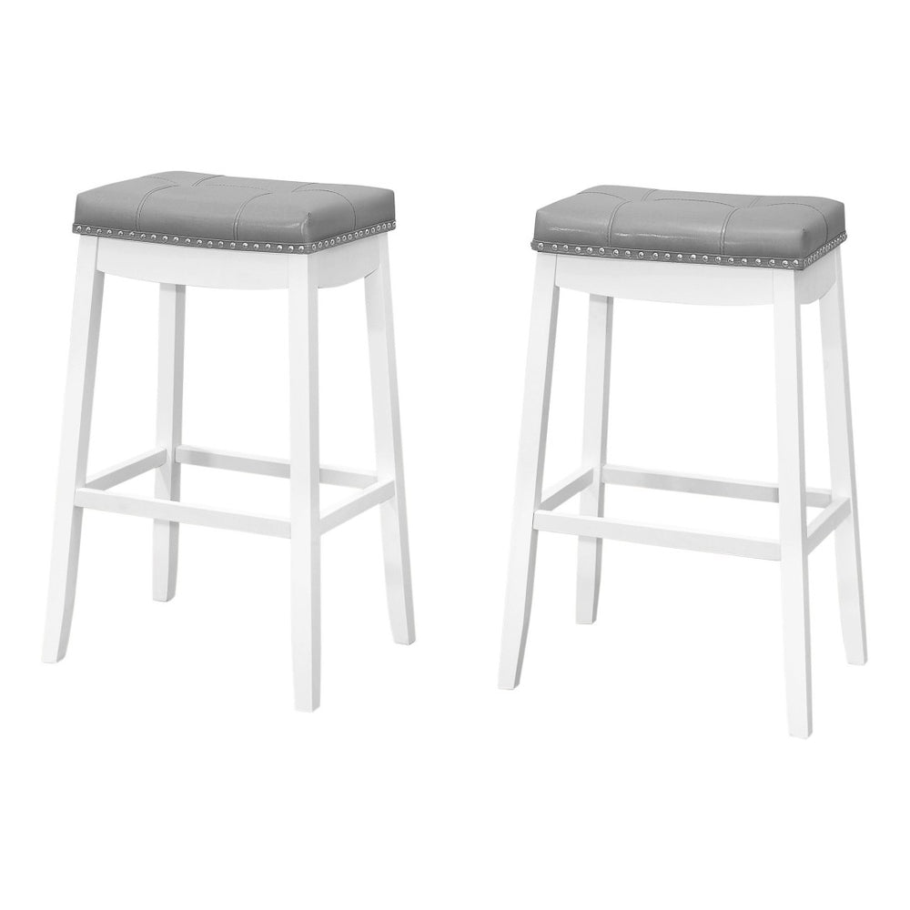 HomeRoots Set of Two Chic Gray Faux Leather Bar Stools with White Wood Base - Modern Farmhouse Style 479171