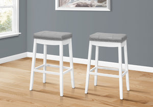HomeRoots Set of Two Chic Gray Faux Leather Bar Stools with White Wood Base - Modern Farmhouse Style 479171