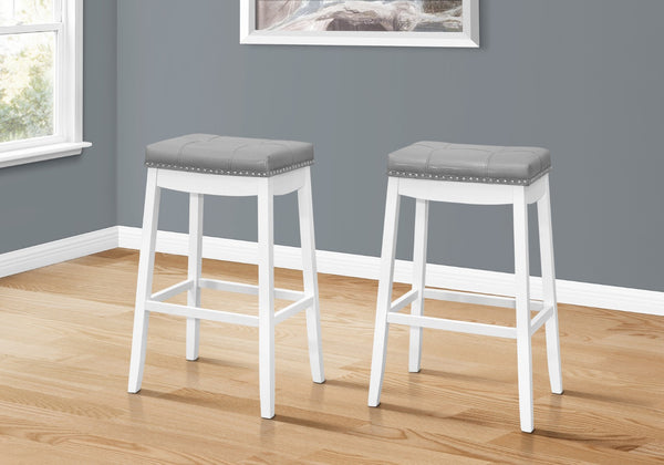 HomeRoots Set of Two Chic Gray Faux Leather Bar Stools with White Wood Base - Modern Farmhouse Style 479171
