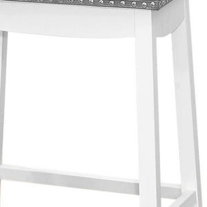 HomeRoots Set of Two Chic Gray Faux Leather Bar Stools with White Wood Base - Modern Farmhouse Style 479171