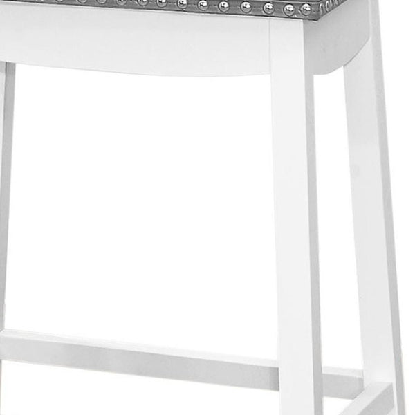 HomeRoots Set of Two Chic Gray Faux Leather Bar Stools with White Wood Base - Modern Farmhouse Style 479171