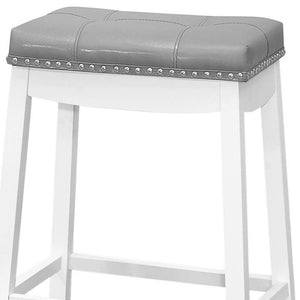 HomeRoots Set of Two Chic Gray Faux Leather Bar Stools with White Wood Base - Modern Farmhouse Style 479171