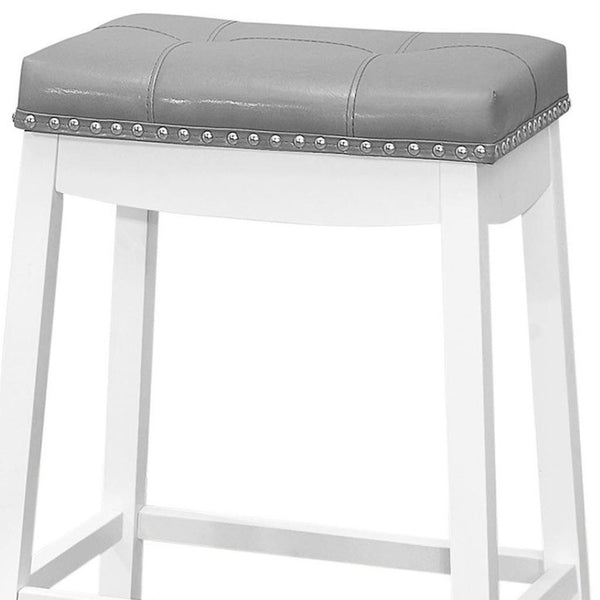 HomeRoots Set of Two Chic Gray Faux Leather Bar Stools with White Wood Base - Modern Farmhouse Style 479171