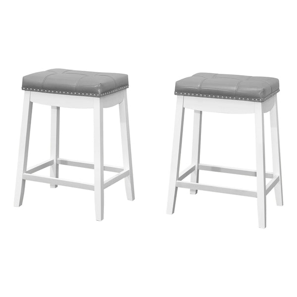 Homeroots Set Of Two 25 " Gray And White Faux Leather And Solid Wood Backless Counter Height Bar Chairs   479172