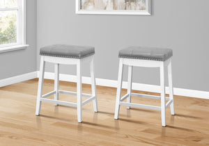Homeroots Set Of Two 25 " Gray And White Faux Leather And Solid Wood Backless Counter Height Bar Chairs   479172