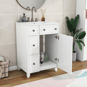 English Elm 24-Inch Bathroom Vanity Cabinet with Ceramic Sink, Space-Saving Storage, Solid Wood Feet, Durable Finish White WF532034AAK