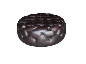 Homeroots 41" Brown Genuine Leather And Dark Brown Tufted Round Ottoman   479225