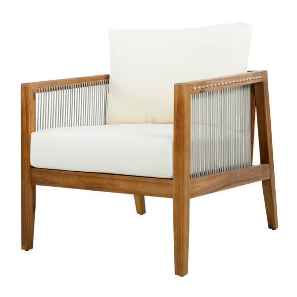 English Elm Outdoor Acacia Wood Club Chair with Woven Rope Panels and Resort Style Patio Comfort Beige,Teak N768P408130T