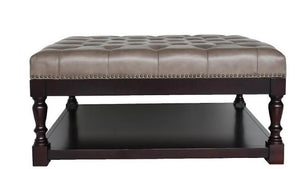 Homeroots 35" Gray And Dark Brown Leather And Solid Wood Coffee Table With Shelf   479236