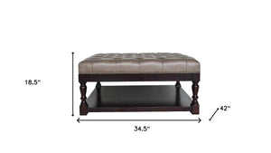 Homeroots 35" Gray And Dark Brown Leather And Solid Wood Coffee Table With Shelf   479236