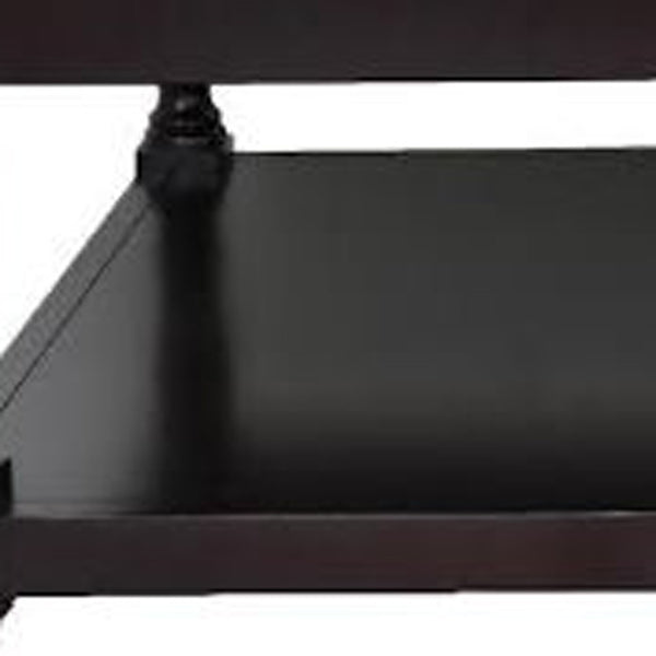 Homeroots 35" Gray And Dark Brown Leather And Solid Wood Coffee Table With Shelf   479236