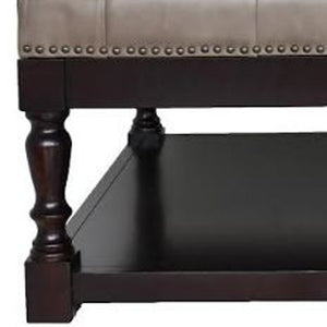 Homeroots 35" Gray And Dark Brown Leather And Solid Wood Coffee Table With Shelf   479236