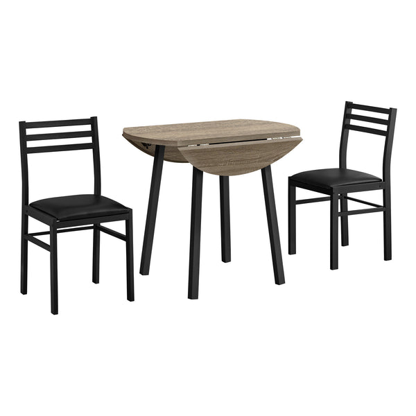 Homeroots Three Piece Taupe And Black Round Dining Set With 2 Stylish Slat Back Chairs For Cozy Meals  Mdf,Foam,Laminate,Metal,Polyurethane,Leather,Look 479237